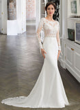 Miya Trumpet/Mermaid Scoop Neck Chapel Train Lace Stretch Crepe Wedding Dress With Beading Sequins UKP0017164