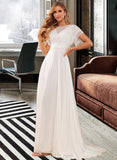 Annalise A-Line Scoop Neck Sweep Train Chiffon Wedding Dress With Beading UKP0017165