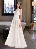 Nellie A-Line Scoop Neck Floor-Length Chiffon Wedding Dress With Lace UKP0017167