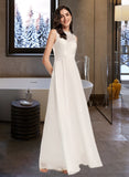 Nellie A-Line Scoop Neck Floor-Length Chiffon Wedding Dress With Lace UKP0017167