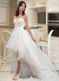 Daniela A-Line Sweetheart Asymmetrical Satin Tulle Lace Wedding Dress With Beading Sequins Bow(s) UKP0017169