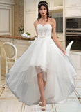 Daniela A-Line Sweetheart Asymmetrical Satin Tulle Lace Wedding Dress With Beading Sequins Bow(s) UKP0017169