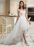 Daniela A-Line Sweetheart Asymmetrical Satin Tulle Lace Wedding Dress With Beading Sequins Bow(s) UKP0017169