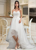 Daniela A-Line Sweetheart Asymmetrical Satin Tulle Lace Wedding Dress With Beading Sequins Bow(s) UKP0017169