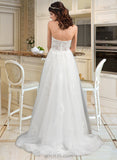 Daniela A-Line Sweetheart Asymmetrical Satin Tulle Lace Wedding Dress With Beading Sequins Bow(s) UKP0017169