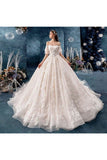 Lace A Line Off The Shoulder Wedding Dresses With Applique Chapel Train