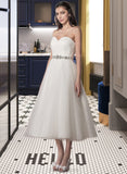 Aaliyah A-Line Sweetheart Tea-Length Satin Tulle Wedding Dress With Ruffle Beading Sequins UKP0017172