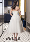 Aaliyah A-Line Sweetheart Tea-Length Satin Tulle Wedding Dress With Ruffle Beading Sequins UKP0017172