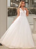 Selina Ball-Gown/Princess V-neck Court Train Tulle Lace Wedding Dress With Lace Sequins UKP0017173