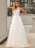 Selina Ball-Gown/Princess V-neck Court Train Tulle Lace Wedding Dress With Lace Sequins UKP0017173