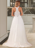 Selina Ball-Gown/Princess V-neck Court Train Tulle Lace Wedding Dress With Lace Sequins UKP0017173