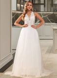 Selina Ball-Gown/Princess V-neck Court Train Tulle Lace Wedding Dress With Lace Sequins UKP0017173