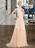 Roberta A-Line V-neck Sweep Train Tulle Lace Wedding Dress UKP0017177