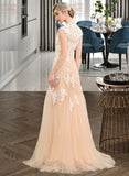 Roberta A-Line V-neck Sweep Train Tulle Lace Wedding Dress UKP0017177