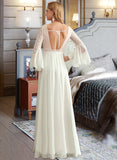 Everleigh A-Line V-neck Floor-Length Chiffon Lace Wedding Dress UKP0017178