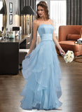 Nadia A-Line Sweetheart Floor-Length Organza Charmeuse Wedding Dress With Cascading Ruffles UKP0017179