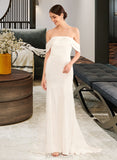 Elsie Trumpet/Mermaid Off-the-Shoulder Sweep Train Satin Wedding Dress With Ruffle UKP0017180