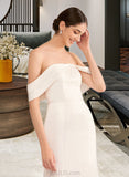 Elsie Trumpet/Mermaid Off-the-Shoulder Sweep Train Satin Wedding Dress With Ruffle UKP0017180