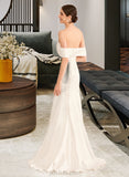 Elsie Trumpet/Mermaid Off-the-Shoulder Sweep Train Satin Wedding Dress With Ruffle UKP0017180