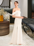 Elsie Trumpet/Mermaid Off-the-Shoulder Sweep Train Satin Wedding Dress With Ruffle UKP0017180