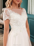 Kaitlin A-Line Scoop Neck Floor-Length Tulle Lace Wedding Dress With Lace UKP0017181