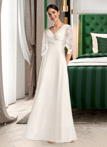 Kayden Sheath/Column V-neck Floor-Length Chiffon Wedding Dress With Lace UKP0017188