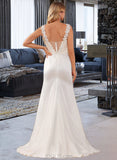 Malia Trumpet/Mermaid V-neck Sweep Train Satin Lace Wedding Dress With Ruffle Lace UKP0017189