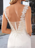 Malia Trumpet/Mermaid V-neck Sweep Train Satin Lace Wedding Dress With Ruffle Lace UKP0017189