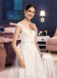 Eva Ball-Gown/Princess Scoop Neck Chapel Train Satin Wedding Dress With Beading Sequins UKP0017192