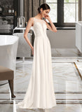 Nylah A-Line Illusion Sweep Train Chiffon Wedding Dress With Lace Sequins UKP0017195