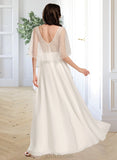 Kate A-Line V-neck Floor-Length Chiffon Wedding Dress With Beading UKP0017196