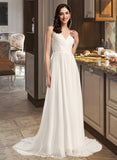 Deborah A-Line V-neck Court Train Chiffon Wedding Dress With Lace UKP0017198