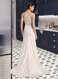 Nathaly Sheath/Column V-neck Court Train Chiffon Wedding Dress With Lace UKP0017199