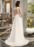 Elise A-Line V-neck Court Train Tulle Lace Wedding Dress With Sequins UKP0017200