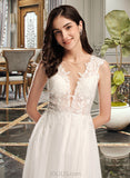 Elise A-Line V-neck Court Train Tulle Lace Wedding Dress With Sequins UKP0017200