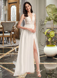 Elise A-Line V-neck Court Train Tulle Lace Wedding Dress With Sequins UKP0017200