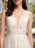 Elise A-Line V-neck Court Train Tulle Lace Wedding Dress With Sequins UKP0017200