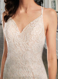 Alison Sheath/Column V-neck Floor-Length Lace Wedding Dress With Split Front UKP0017201