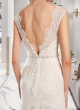 Lindsay Sheath/Column Scoop Neck Court Train Lace Wedding Dress With Beading Sequins UKP0017203