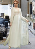 Sherlyn A-Line V-neck Floor-Length Chiffon Wedding Dress With Lace Sequins Split Front UKP0017206