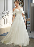 Leila A-Line Sweetheart Court Train Organza Wedding Dress With Ruffle Beading Sequins UKP0017207