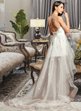 Bria A-Line Sweetheart Asymmetrical Tulle Charmeuse Lace Wedding Dress With Beading Bow(s) UKP0017212