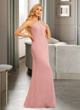 Mariam Trumpet/Mermaid Halter Floor-Length Chiffon Lace Bridesmaid Dress UKP0017216