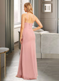 Mariam Trumpet/Mermaid Halter Floor-Length Chiffon Lace Bridesmaid Dress UKP0017216