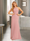 Mariam Trumpet/Mermaid Halter Floor-Length Chiffon Lace Bridesmaid Dress UKP0017216