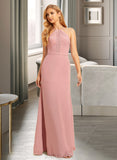 Mariam Trumpet/Mermaid Halter Floor-Length Chiffon Lace Bridesmaid Dress UKP0017216