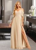 Alana A-Line V-neck Floor-Length Tulle Bridesmaid Dress UKP0017217