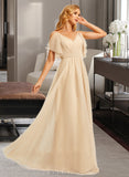 Alana A-Line V-neck Floor-Length Tulle Bridesmaid Dress UKP0017217