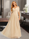 Alana A-Line V-neck Floor-Length Tulle Bridesmaid Dress UKP0017217