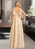 Alana A-Line V-neck Floor-Length Tulle Bridesmaid Dress UKP0017217